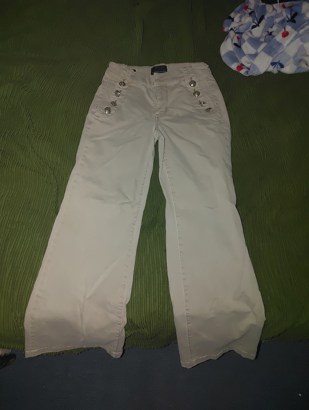 High-Rise Cream Button-Accent Wide Leg Pants